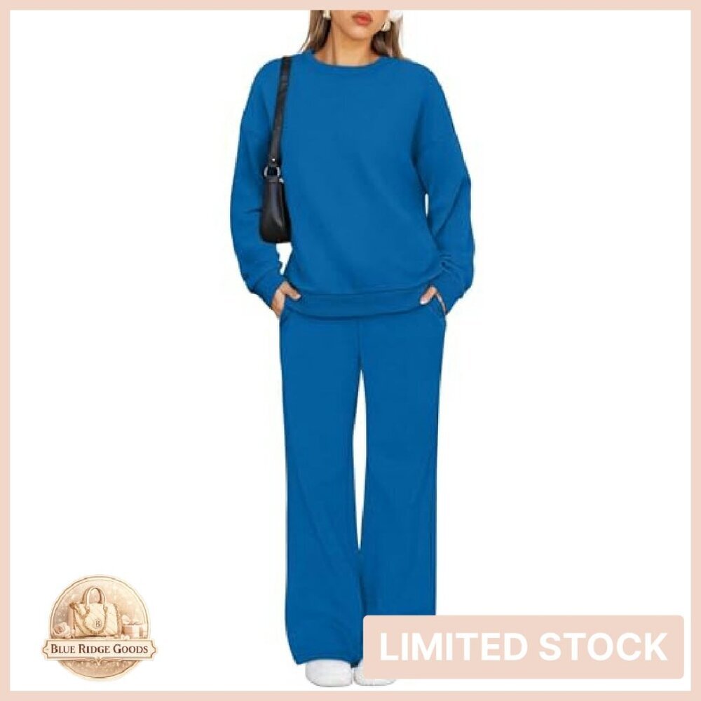 Oversized Crewneck Sweatsuit Lounge Set Soft Lightweight Comfy Fall Fashion - Picture 3 of 8